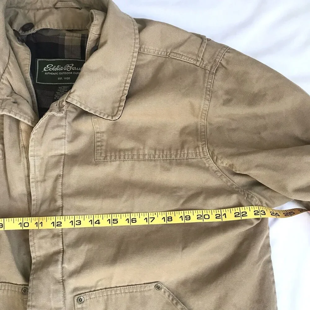 Eddie Bauer Jacket Mens L Chore Barn Field Coat Plaid Lined Corduroy Collar Cuff